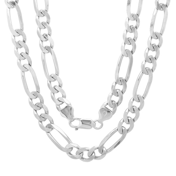 Sterling 925 Silver Figaro Chain - 21 Inches, 9.5mm